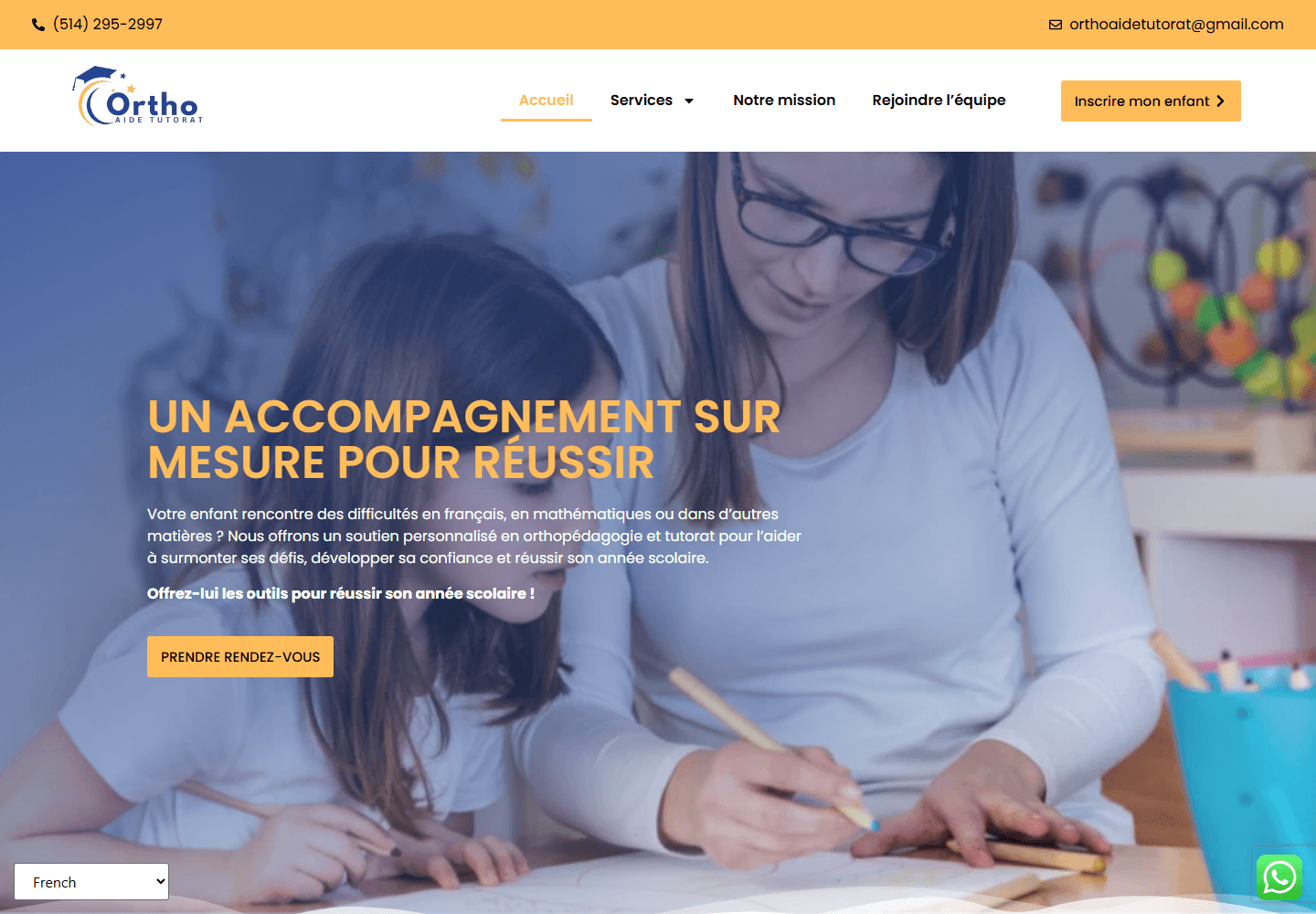 Ortho Aide Tutorat website homepage preview